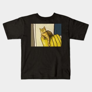 Cat on the back of a sofa, painted cat Kids T-Shirt